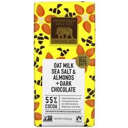 Endangered Species Chocolate, Oat Milk Sea Salt & Almonds + Dark Chocolate, 55% Cocoa,  3 oz (85 g)