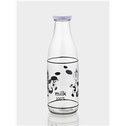 Бутыль для молока Доляна «Коровушка», 1 л, 8.5×25 см, стекло