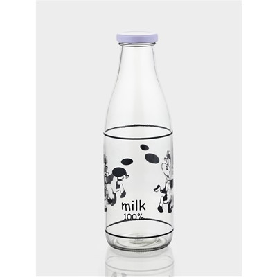 Бутыль для молока Доляна «Коровушка», 1 л, 8.5×25 см, стекло