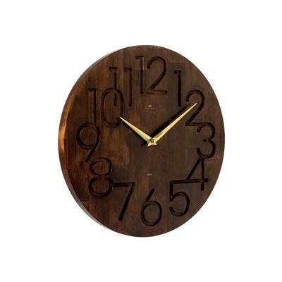 Часы настенные, интерьерные, бесшумные, плавный ход, d=35 см, дерево, коричневые