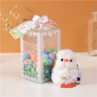 Набор подарочный «Цыплёнок белый: брелок для ключей на кольце», фигурка светящаяся, яички 50 г, роса 7×7×12 см