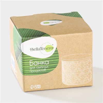 Банка для хранения сыпучих продуктов BellaTenero «Листья», 330 мл, d=10 см, с бамбуковой крышкой, фарфоровая, цвет белый