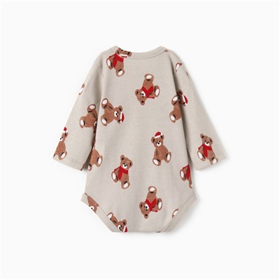 Боди детское с длинным рукавом «Крошка Я. Новогодние медвежата», рост 80-86 см, бежевое
