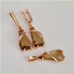 Комплект ювелирной бижутерии коллекция "Дубай" серьги и кулон, покрытие позолота, вставка: фианиты, цвет: коричневый, арт.414.046