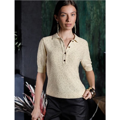 Джемпер поло с застежкой на пуговицы из хлопковой пряжи с пайетками