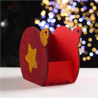 Ящик подарочный деревянный блестящий «Шар», упаковка, звезда, красный, 18.8×9.8×15.5 см
