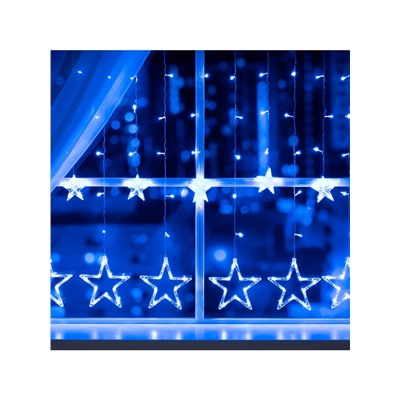 Гирлянда «Бахрома» 2.4×0.9 м с насадками «Звёзды», IP20, прозрачная нить, 138 LED, свечение синее, 8 режимов, 220 В