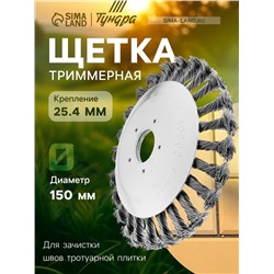 Щетка триммерная ТУНДРА, 150×25.4 мм, для зачистки швов тротуарной плитки