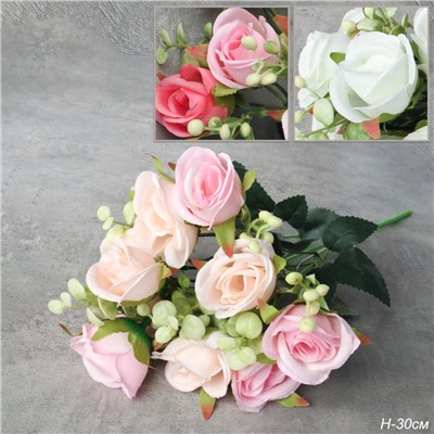 Цветок искусственный Букет роз 30 см / SGT-153 /уп 2/300/ (Розовый)