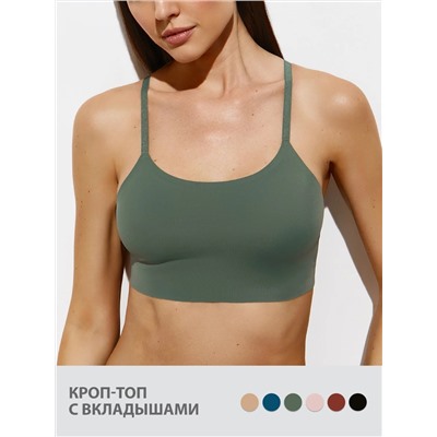 Omsa Топ 3. OmD 1112B Invisible Майка "Toп" женская с сеткой (кроп-топ на тонких бретелях с вкладышами), PA