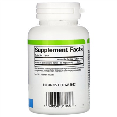Natural Factors, Vegan Vitamin D3, 50 mcg (2,000 IU), 90 Vegetarian Capsules