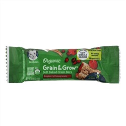 Gerber, Organic, Grain & Grow, мягкие запеченные зерновые батончики, от 12 месяцев, со вкусом малины и граната, 8 батончиков в индивидуальной упаковке