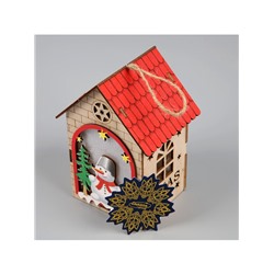 Ёлочная игрушка «Домик со снеговиком», 14.5×11×8.5 см, 1 LED, от батареек, свечение тёплое белое
