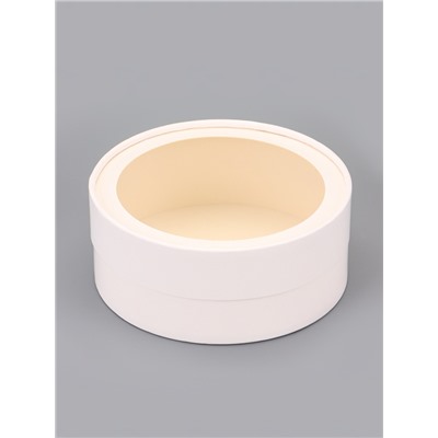 Набор круглых подарочных коробок с окном, завальцованные, белые, набор 8 шт., 15×6 см