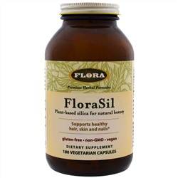 Flora, FloraSil, диоксид кремния растительного происхождения для естественной красоты, 180 вегетарианских капсул