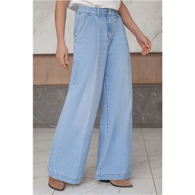 Широкие джинсы с защипами из эластичного денима VILATTE, 1230654