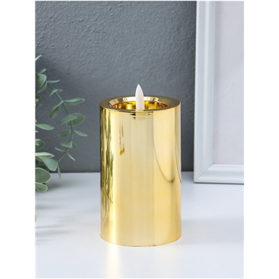 Светодиодная свеча LED - ночник RISALUX «Столбик. Глянец», от батареек 3×АА, золото, мерцающая, 7.5×7.5×12 см