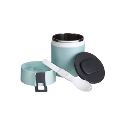 Ланч бокс TAKE IT EASY «В школу», 450 мл, 12.3×9.2 см, с приборами, сохраняет тепло 6 часов, нержавеющая сталь, голубой