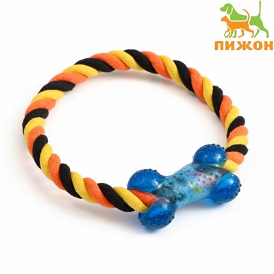 Игрушка тренировочная канатная «Круг с косточкой», до 100 г, микс цветов