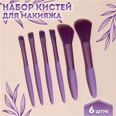 Набор кистей для макияжа, 6 предметов, PVC-пакет, фиолетовый