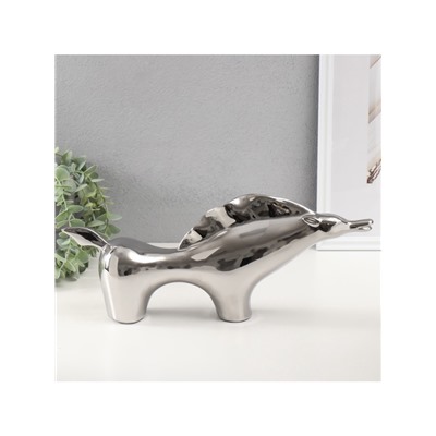 Фигурка керамика «Целеустремленный конь», серебро, 7×39.5×17 см