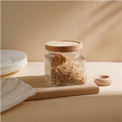Банка для сыпучих продуктов SL Home «Афины», 1 л, 11×11.5 см, с деревянной крышкой. стекло, прозрачная