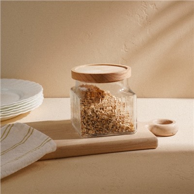Банка для сыпучих продуктов SL Home «Афины», 1 л, 11×11.5 см, с деревянной крышкой. стекло, прозрачная
