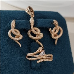 Комплект ювелирной бижутерии коллекция "Дубай" в форме змеи серьги, кулон и кольцо 18 р, покрытие позолота, арт.217.473-18