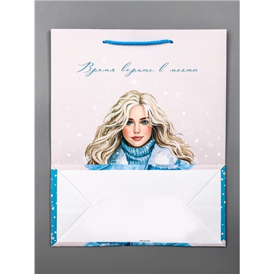 Пакет подарочный новогодний ламинированный, «Время верить в мечты», 26×12×32 см