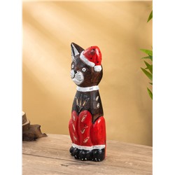 Фигура интерьерная «Кот новогодний», 14×10×40 см, дерево