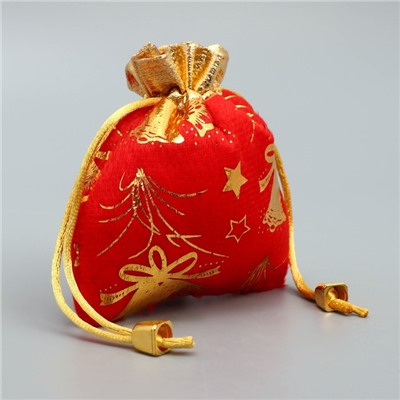 Мешочек подарочный плюш «Новогодние салюты», колокольчики, тиснение, 10×12 см ± 1.5 см