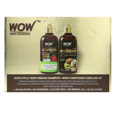 Wow Skin Science, шампунь и кондиционер с яблочным уксусом, набор для ухода за волосами, 2 предмета
