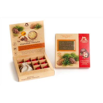 Мягкий кедровый грильяж с Брусникой и травяным чаем / коробка / 120 гр / ТМ Территория Тайги