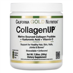 California Gold Nutrition, CollagenUP, морской гидролизованный коллаген, гиалуроновая кислота и витамин C, с нейтральным вкусом, 206 г (7,26 унции)