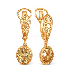 Серьги из золочёного серебра с цитрином 925 пробы С-3663зс405