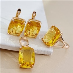 Комплект ювелирной бижутерии коллекция "Дубай" серьги, кулон и кольцо 17 р, покрытие позолота, вставка: стекло, цвет: желтый, арт.313.466-17