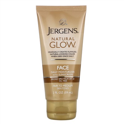 Jergens, Увлажняющее средство Natural Glow для ежедневного ухода за лицом, SPF 20, оттенок Fair to Medium, 59 мл