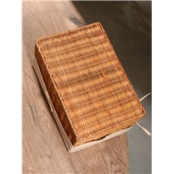 Корзинка прямоугольная с крышкой и тканевым подкладом, 33×22×15 см, ротанг