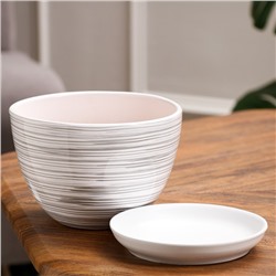 Горшок для цветов «День», керамический, с поддоном, 1.65 л, белый с полосками