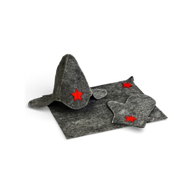 Набор для бани «Буденовец», 3 предмета: шапка, коврик, рукавица, серый, «Добропаровъ»