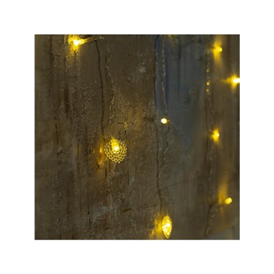 Гирлянда «Бахрома» 2×1.5 м с насадками «Сердце», IP20, прозрачная нить, 124 LED, свечение тёплое белое, 220 В