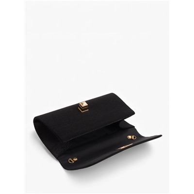 Сумка-клатч женская вечерняя на клапане, на длинной цепочке, однотонная, чёрная