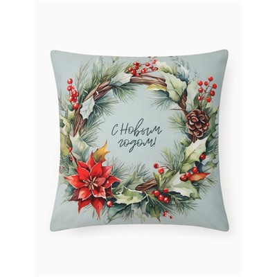 Подушка декоративная новогодняя «Этель. Венок: С Новым годом», 40×40 см, велюр