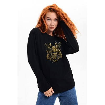 8544 Футболка с длинным рукавом женская (фольга) (Черный_жук)