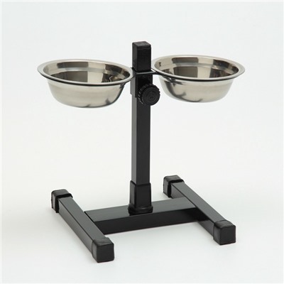 Подставка с мисками, 2×250 мл, высота 25 см, разборная, чёрная