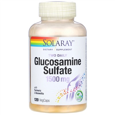 Solaray, Two Daily Glucosamine Sulfate with Turmeric & Boswellia, 1,500 mg, 120 VegCaps