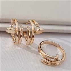 Комплект ювелирной бижутерии коллекция "Дубай" серьги и кольцо 19 р, покрытие позолота, вставка: фианиты, цвет: прозрачный, арт.314.895-19