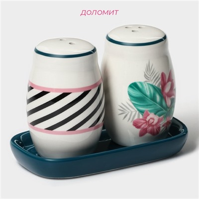 Набор для специй Доляна «Тропики», солонка, перечница, 130 мл, на подставке, доломит, разноцветный
