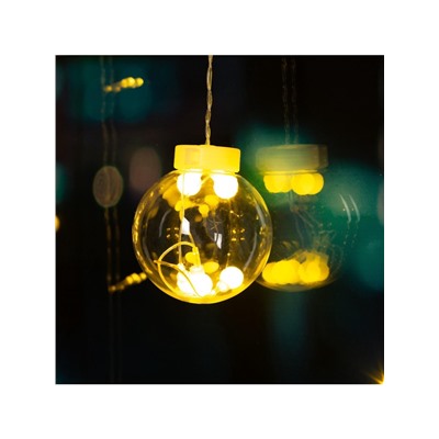 Гирлянда «Бахрома» 2.4×0.7 м с насадками «Шарики», IP20, прозрачная нить, 108 LED, свечение тёплое белое, 8 режимов, 220 В