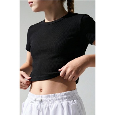 Укороченная футболка в рубчик для девочки Happyfox